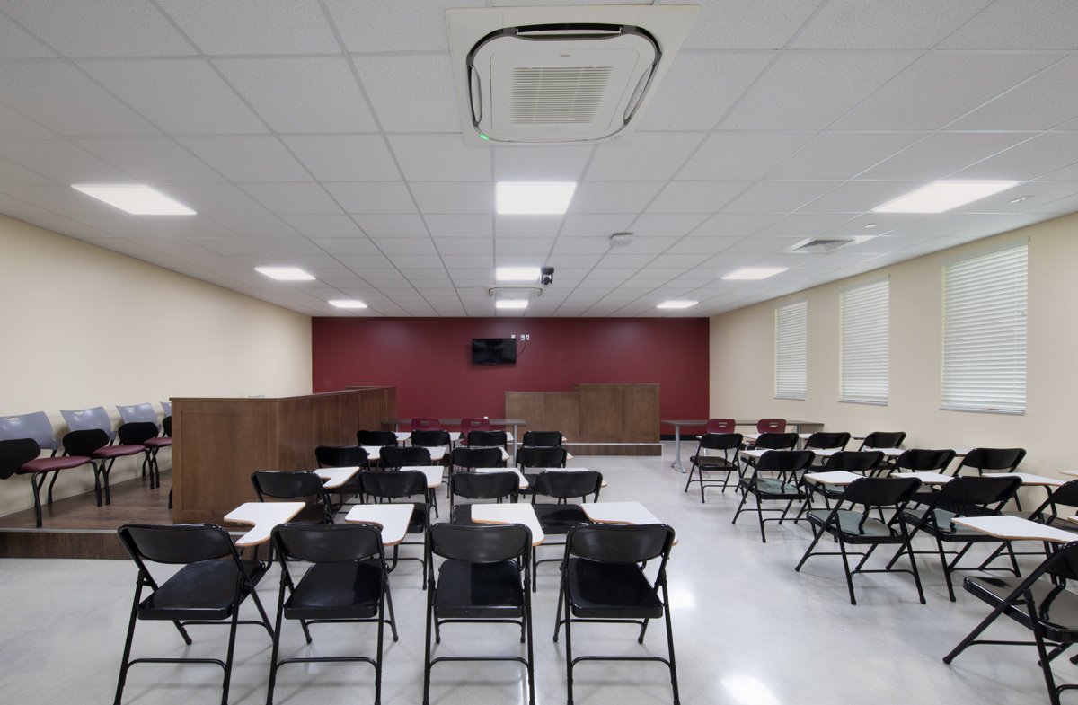 Interior design view of the court classroom at the Somerset Collegiate Preparatory Academy hs in Port St Lucie, FL.